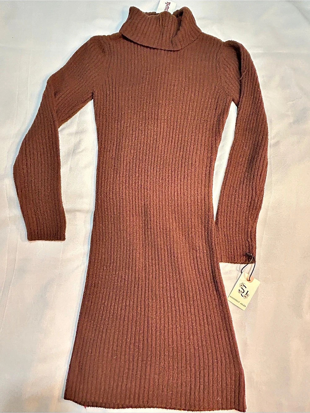 Sincerely Jules Sweater Dress Brown Ribbed Turtle Neck Form Fitting Medium NWT